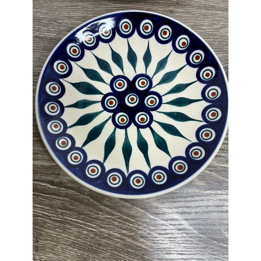 Boleslawiec Polish Handcrafted Pottery Dessert Plate (4) "Peacock" Pattern - Picture 2 of 10